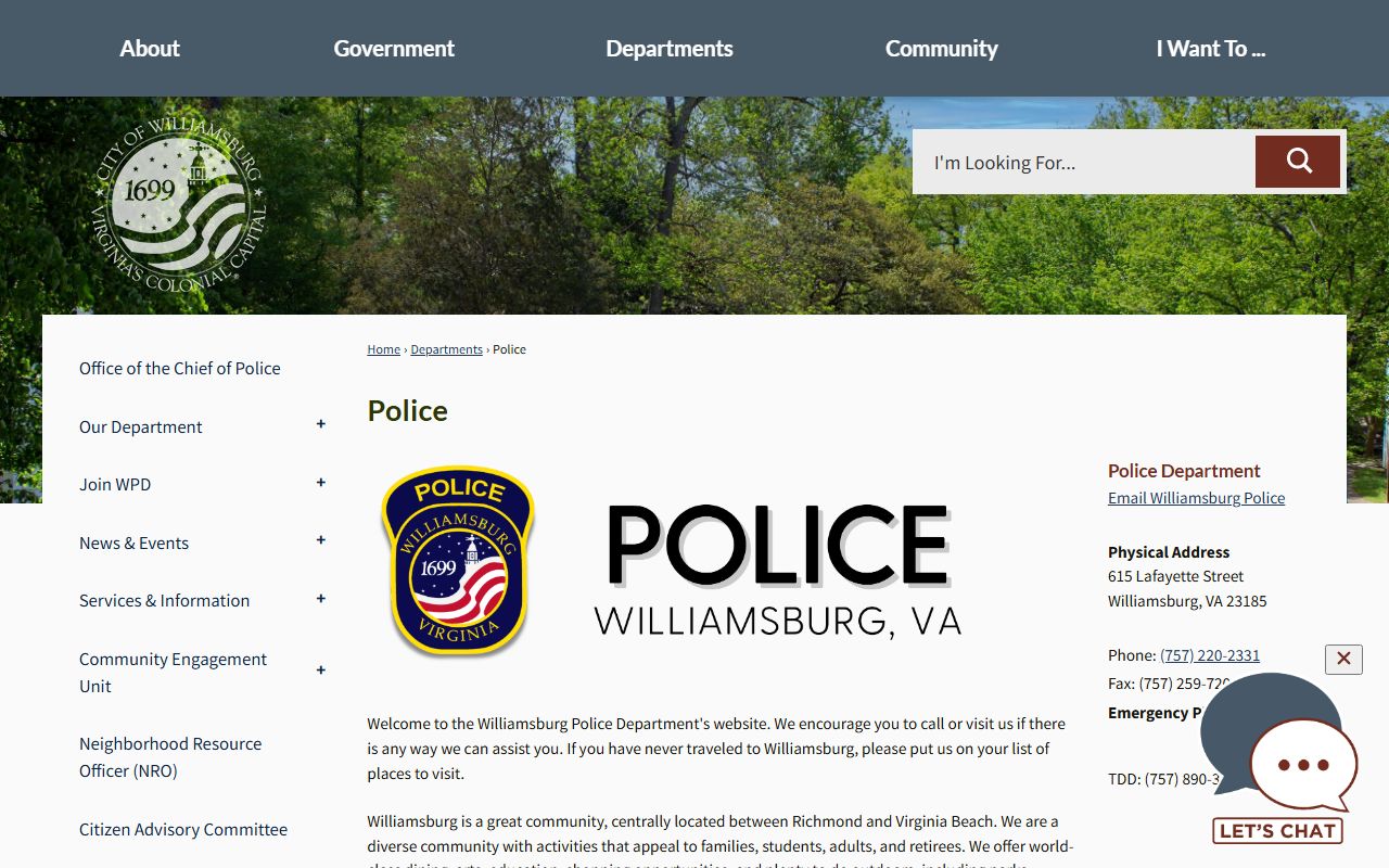 Williamsburg police department felony records