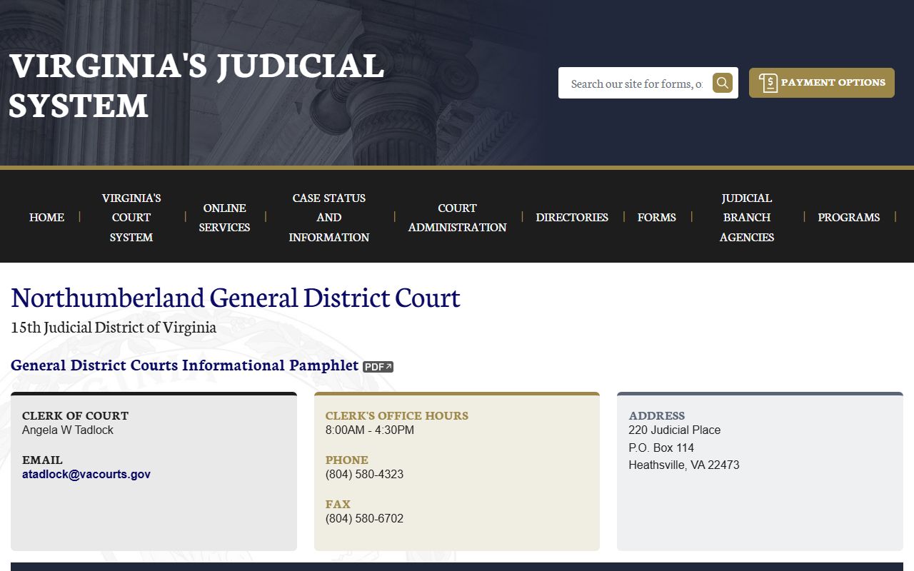 Northumberland County general district court felony records
