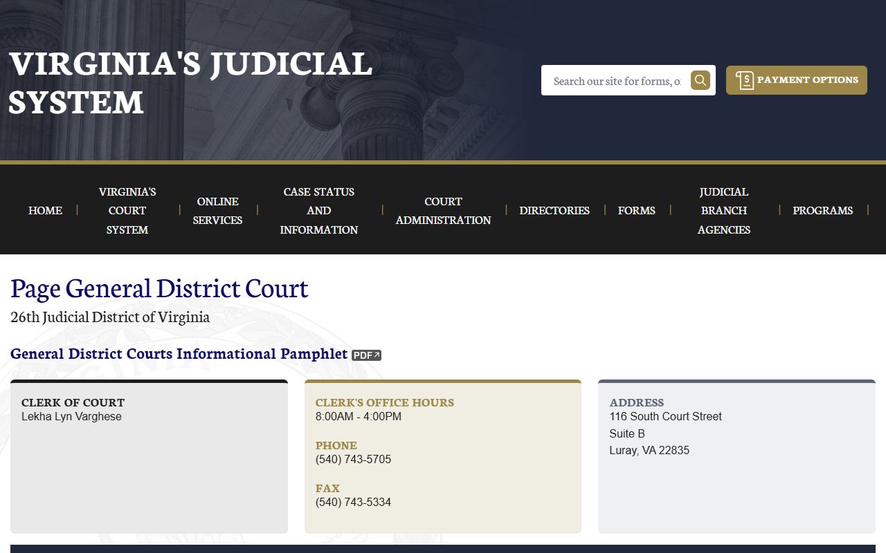 Page County general district court felony records