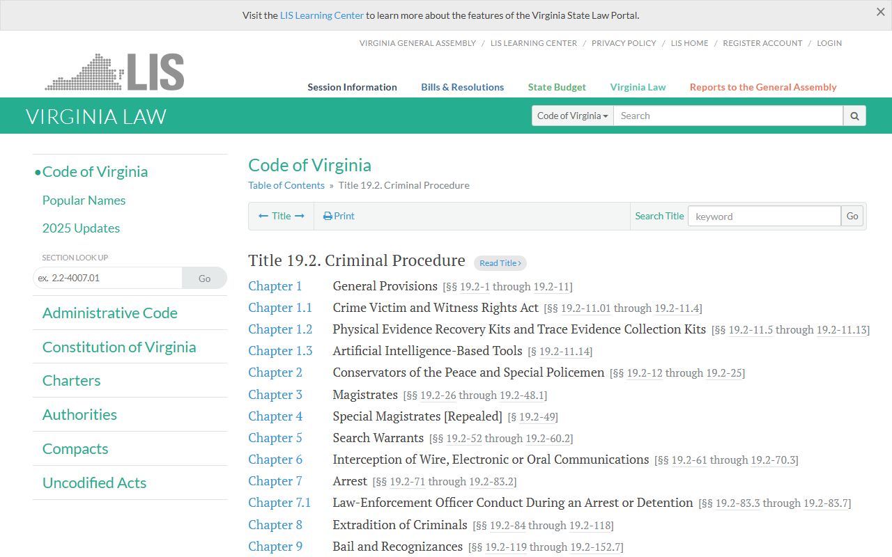 Virginia Code Title 19.2 criminal procedure for felony cases