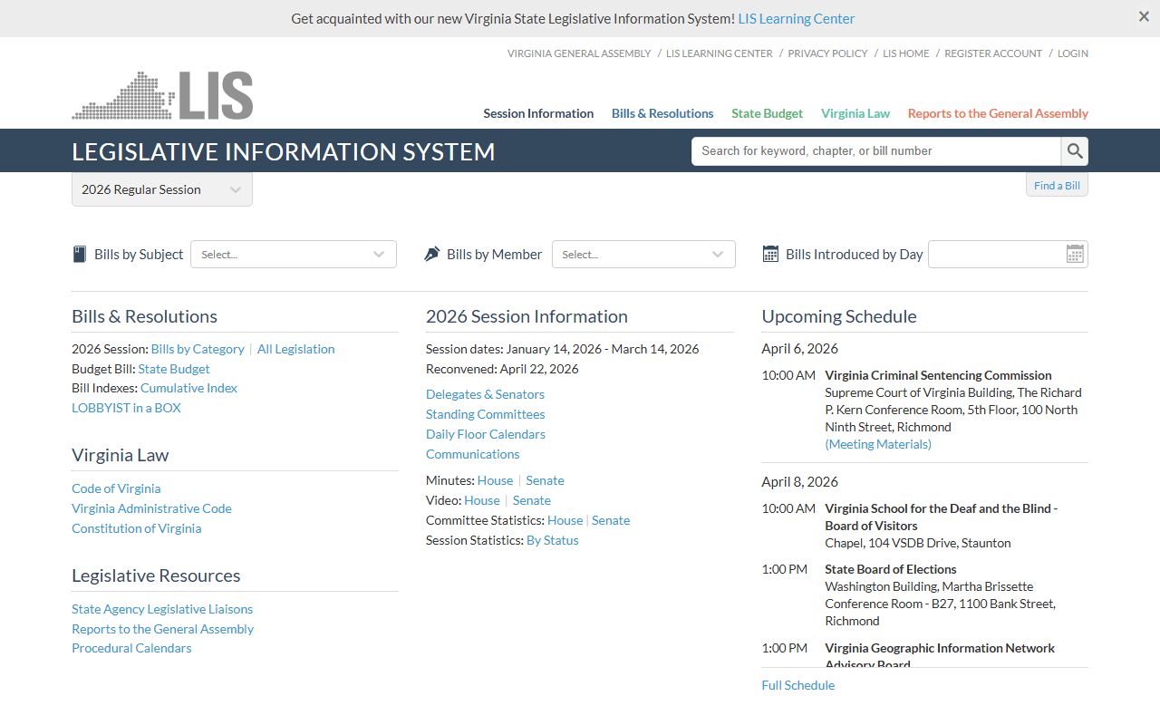 Virginia General Assembly legislative information system for felony law